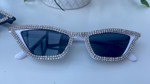 Cateye solbriller i hvid med sten, hvide